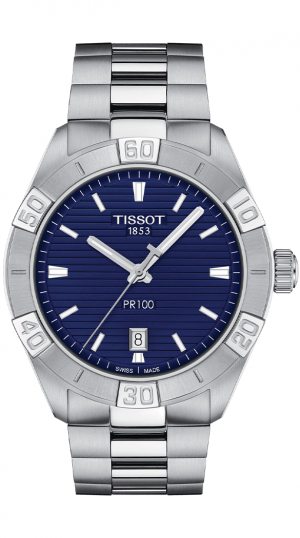 TIS T-CLASSIC PR 100 QUARTZ STAINLESS STEEL MENS BLUE DIAL WATCH