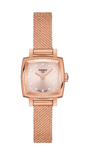 TIS T-LADY LOVELY SQUARE QUARTZ STAINLESS STEEL LADIES PINK DIAL WATCH