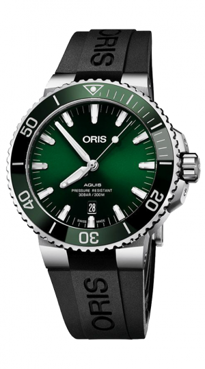 ORIS AQUIS DATE AUTO RUBBER STRAP MEN GREEN DIAL