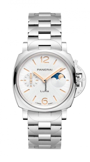 PNI LUMINOR DUE LUNA AUTO STAINLESS STEEL LADIES WHITE DIAL WATCH